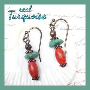 NEW Earrings Turquoise gemstones blue & red gemstone earrings Copper a 203#fs